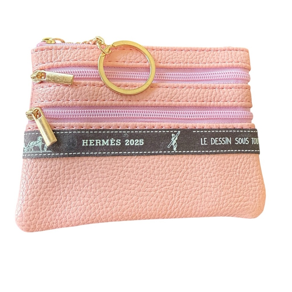 Upcycled Pink Multi-Zip Key Pouch w/ Authentic Luxury Ribbon Detail